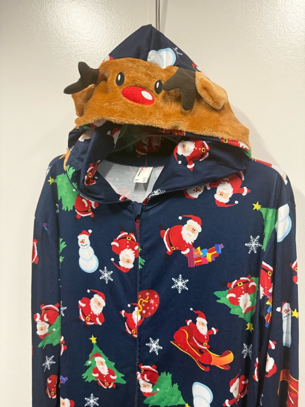 PatPat Navy Holiday Reindeer and Santa Hooded Onesie - ugly Christmas, Santa run